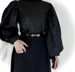 Siyah Balon Kol Gömlek