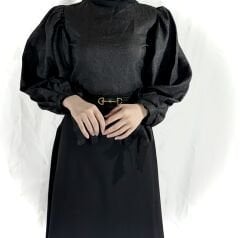 Siyah Balon Kol Gömlek