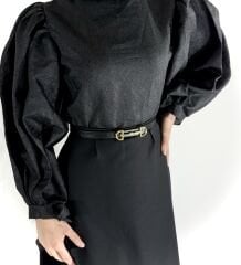 Siyah Balon Kol Gömlek