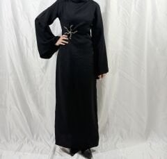 Taş Detaylı Siyah Elbise